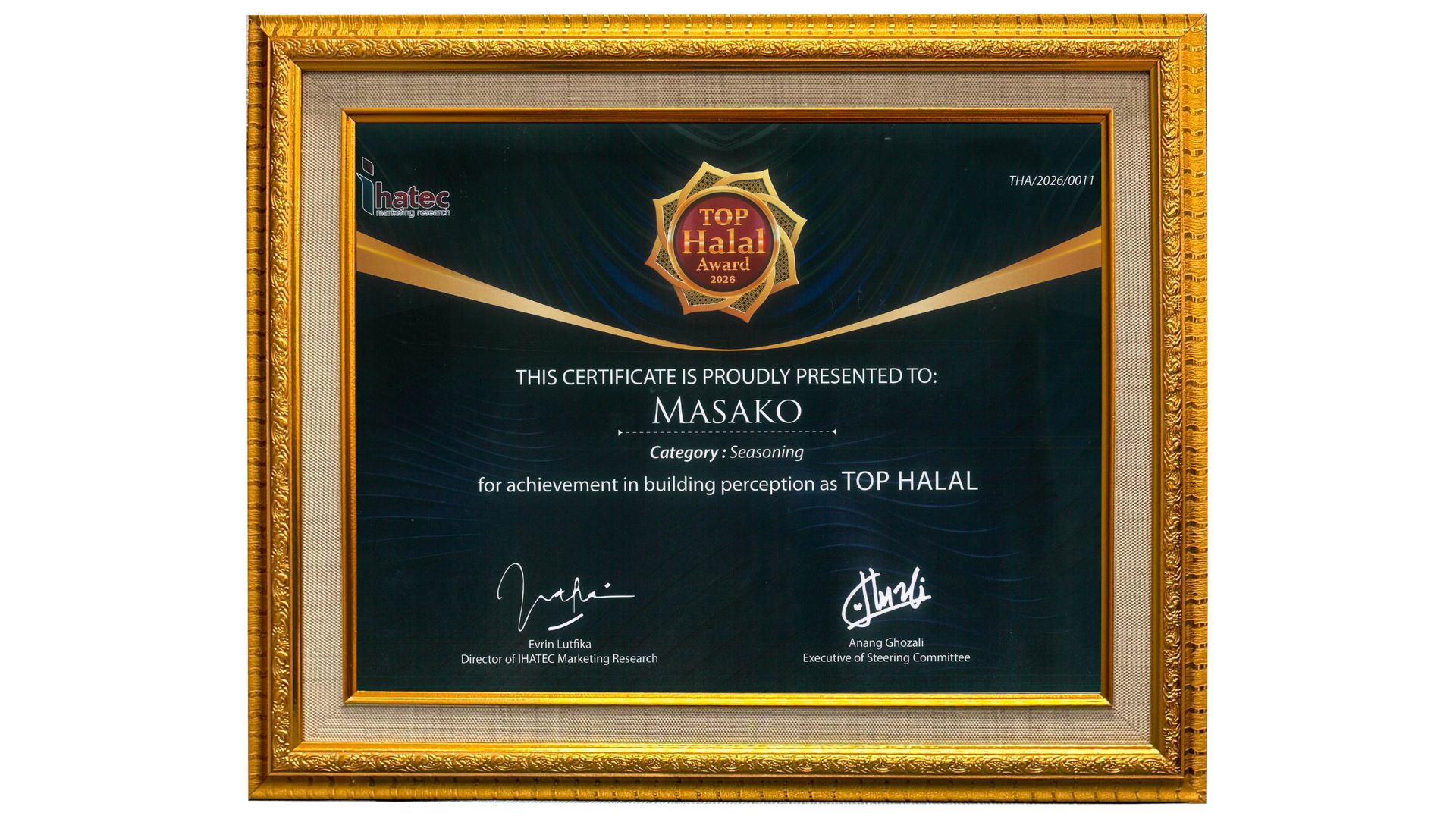 Certicicate of Top Halal Award 2026_MASAKO®️ category Seasoning